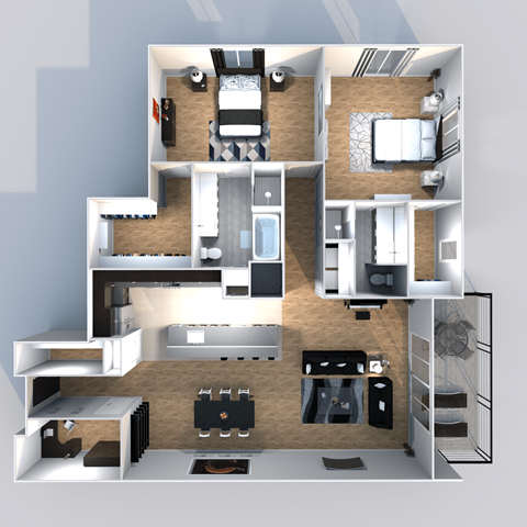 Floor plan for 2 beds, 2 baths, 1545 sqft
